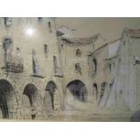 ALAN DEACON: Pen and chalk study of a stone-built town street, signed lower right,