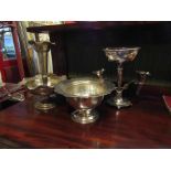 Two silverplate centre epergnes and a pedestal bowl (3)