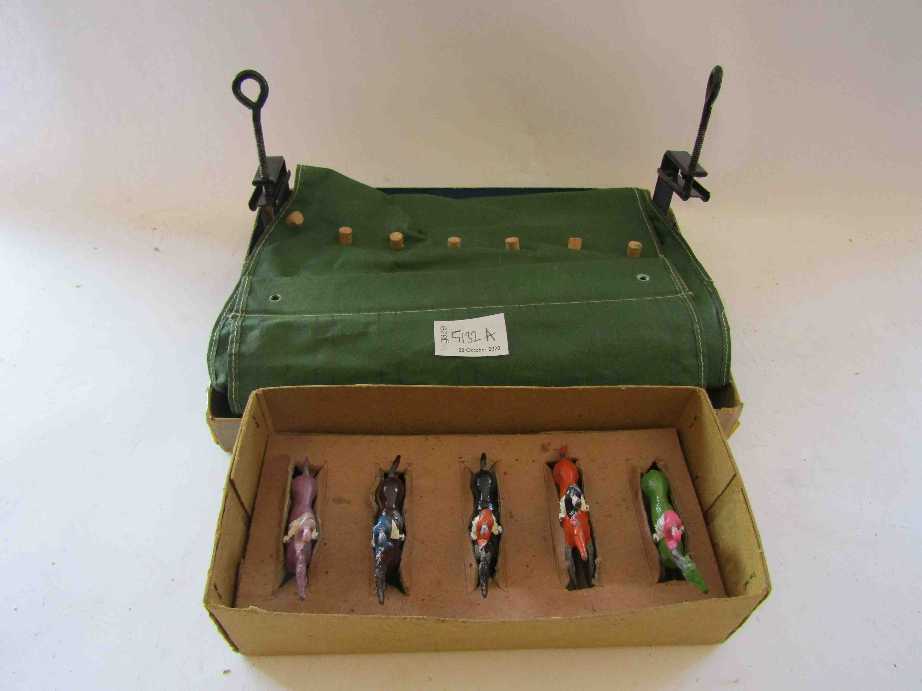 Escalado mechanical horse racing game, by Chad Valley, five intact lead horses, track,