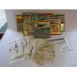 Eight carded Airfix 1:72 scale plastic model kits and a quantity of mixed decals etc