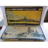 Two Heller 1:400 scale ship plastic model kits; No. 1035 'Scharnhorst' and No.