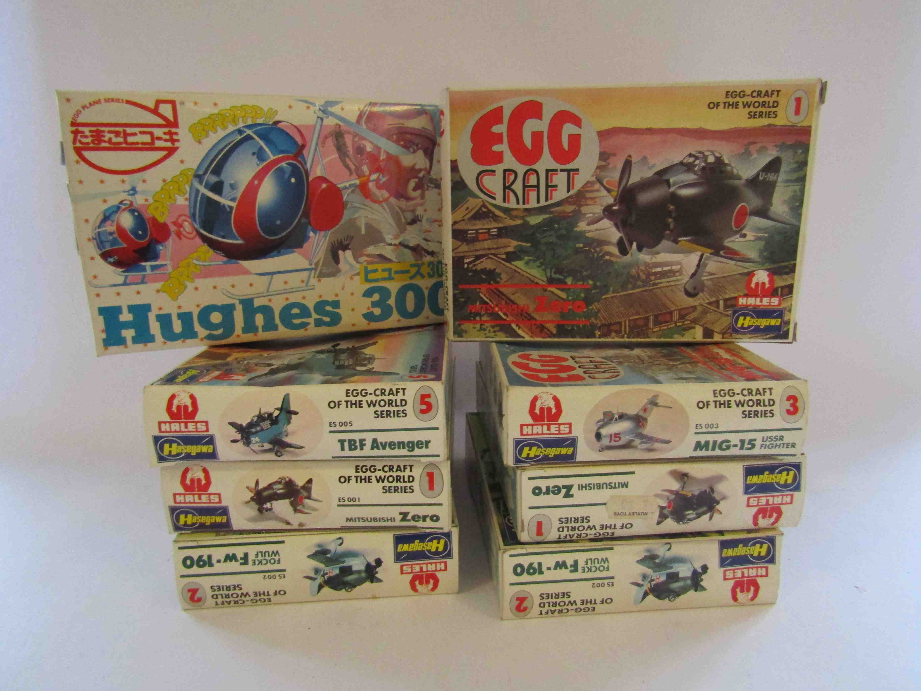 Seven Hales/Hasegawa Egg-Craft Of The World plastic model kits and one other (8)