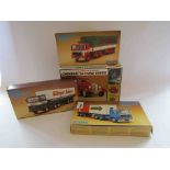 Three Scankit 1:72 scale truck plastic model kits and a Revell 1:25 scale Chopped '34 Ford Coupe