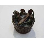 A Bergman cold painted bronze figure of two frogs in bucket having a beer, 4cm tall, 4.