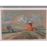 WILLIAM HENRY FORD: North Norfolk windmill scene, pastel on paper, 27cm x 41cm,