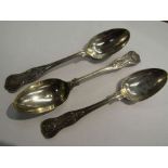 Three various silver dessert spoons, King's pattern,