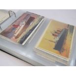 An album of postcards approximately 75 of cruise liners many stamped from early 1900 including