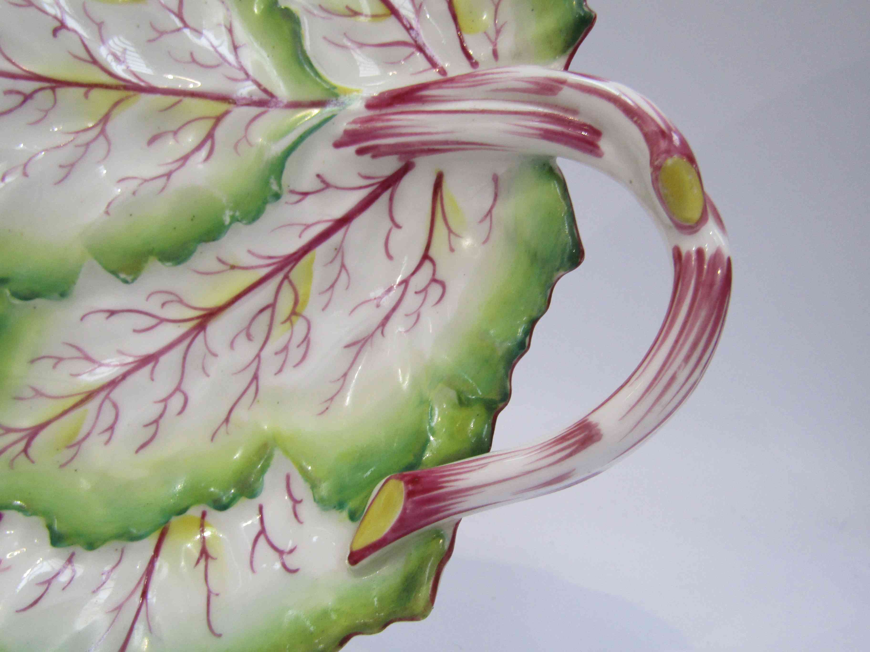 A 19th Century Chelsea leaf form dish with red anchor mark - Image 2 of 3