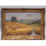 JOE FAIRHURST (XX): An oil on canvas depicting corn stalks, dated 84, gilt framed, 49.