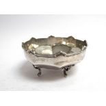 Henry Matthews silver sweet meat dish with Arch and bead rim, facet body to four scroll feet,