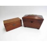 A Georgian mahogany tea caddy with bun feet and another (2)