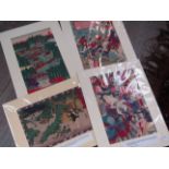 Four 19th Century Japanese colour woodblock prints including Samurai battle,