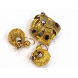A Victorian pinch beck brooch and earrings