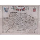 A 17th Century hand coloured map of Norfolk in double glazed frame,