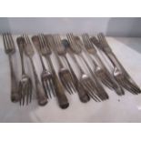 Thirteen various silver dinner forks including Georgian examples,