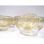 Four 19th Century gilt-etched glass bowls and a pair of stem vases (vases 17cm tall)