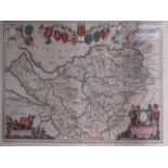 A John Blaeu engraved and coloured map of Cheshire, 38cm x 49.