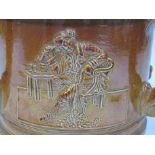 A 19th Century salt glazed tyg with greyhound handles and armorial crested detail "Friendship Love