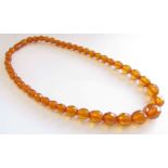 A single strand of faceted amber beads, 45cm long,