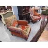 Two Victorian carpet chairs with tasselled borders,