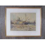 WILLIAM BENNER (1884-1964): A framed and glazed watercolour, Norwegian steam ship at port,