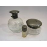 Silver lidded perfume bottle and powder container and embossed scent bottle (3)