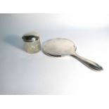 A crystal glass silver topped pot and silver hand mirror (2)