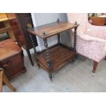 A 19th Century two tier whatnot with drawer to base, barley twist supports,