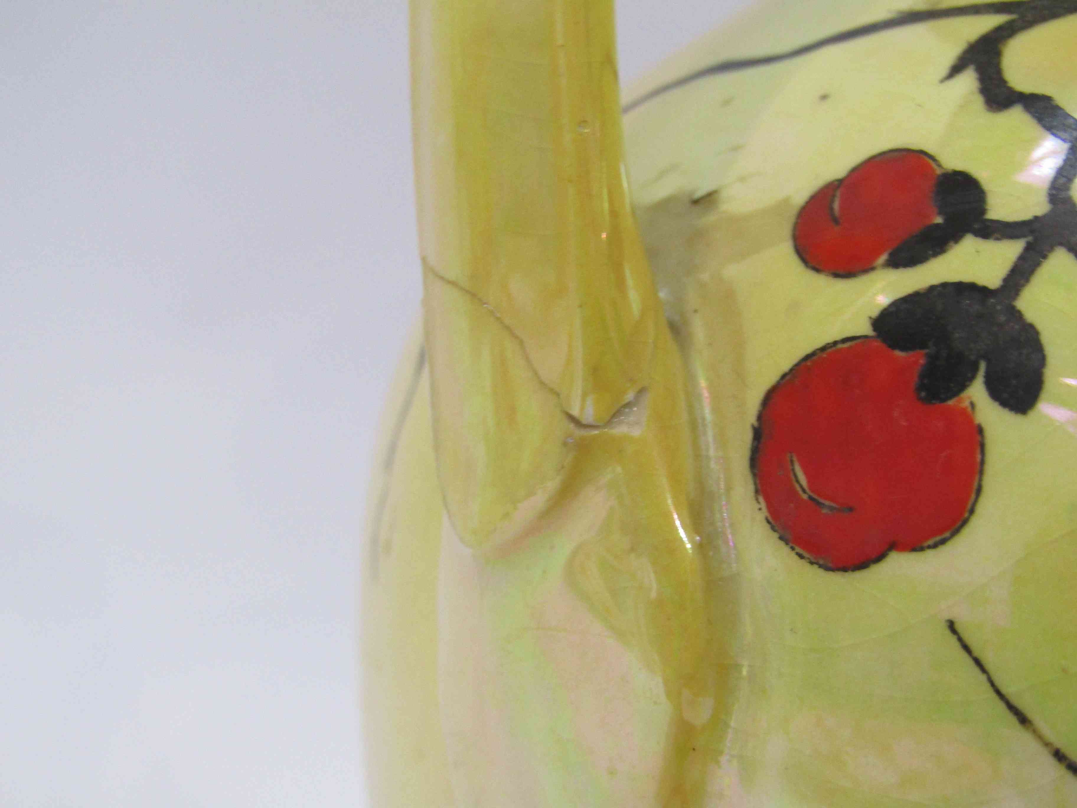An Arcadian Stoke-on-Trent twin handled vase with lustre glaze, handpainted floral detail, - Image 2 of 3