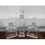 Three Orrefors of Sweden clear glass decanters