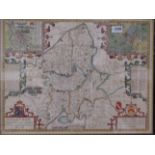 A hand coloured map of Staffordshire after John Speed,
