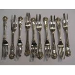 A composite matched set of ten silver dessert forks in the King's pattern, various makers and dates,