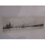 HAROLD WYLLIE (1880-1973): An etching depicting tall ships and sailing vessels in harbour, 10.