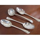 Three George II silver spoons with crested and monogrammed handles dated 1741, 1749 & 1747,