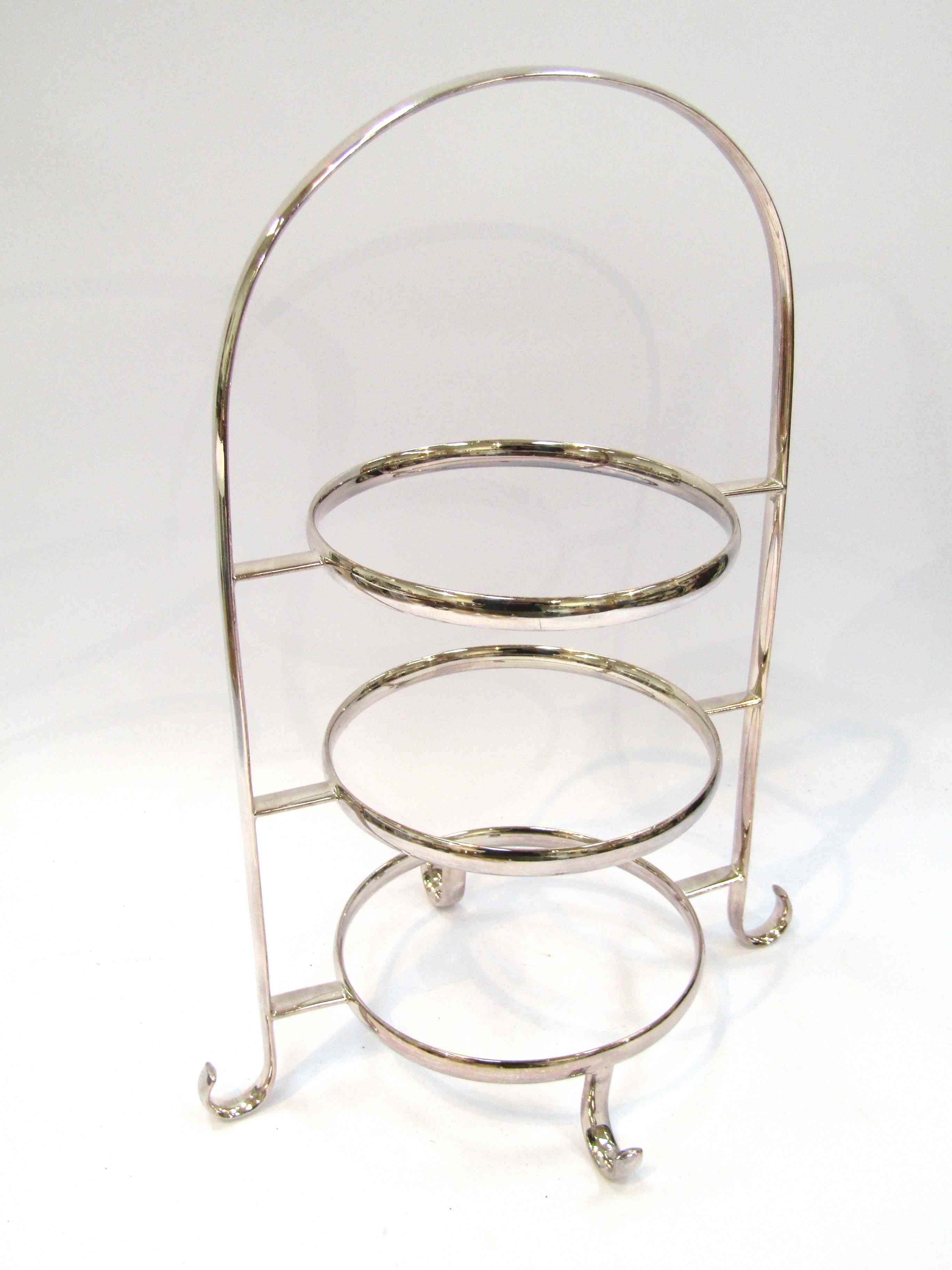 A silver plated three tier cake stand,