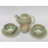 A Susie Cooper part tea set for two, grey and green pattern,