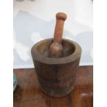 A 19th Century country fruitwood mortar and pestle,