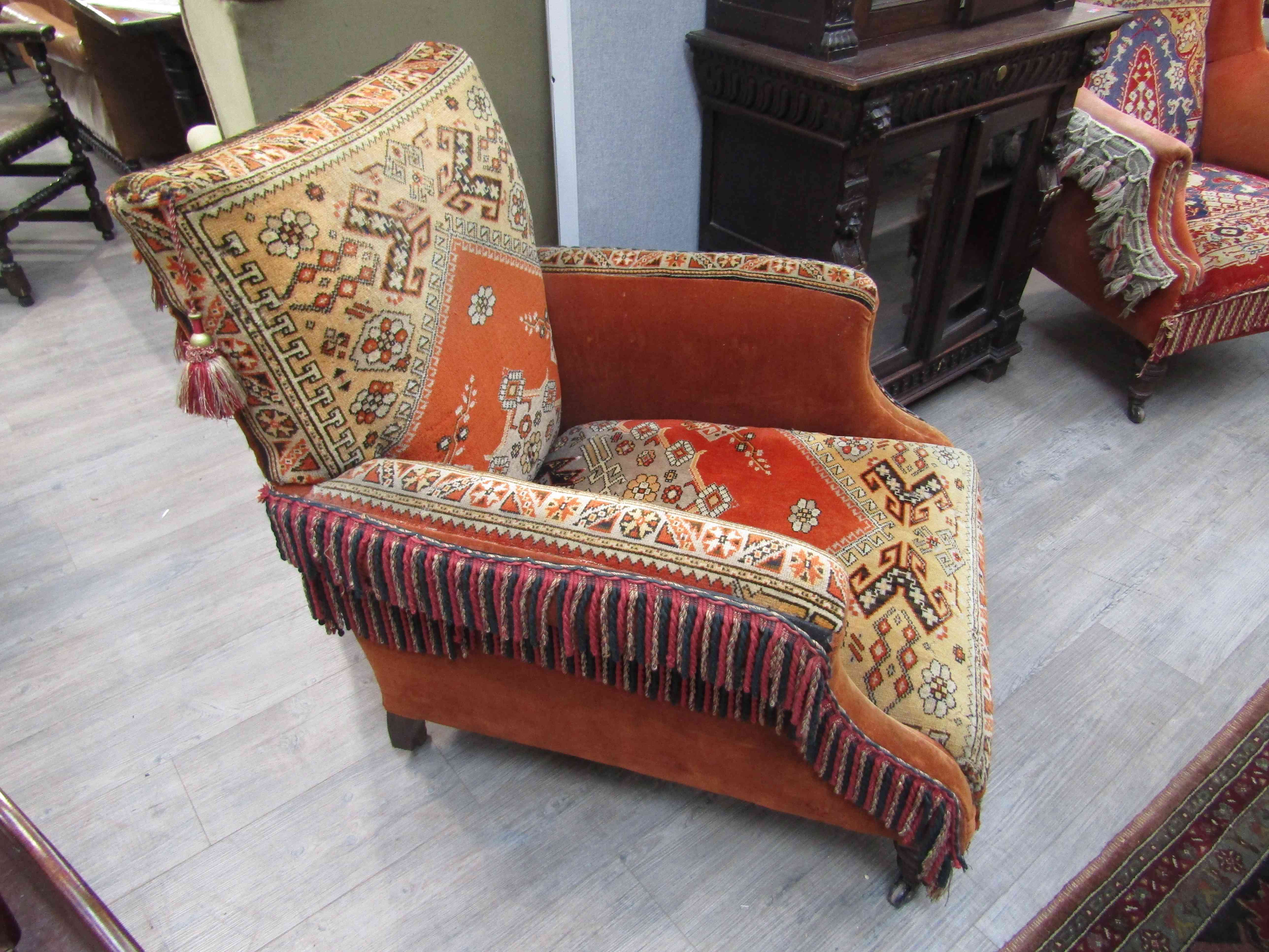 Two Victorian carpet chairs with tasselled borders, - Image 4 of 4