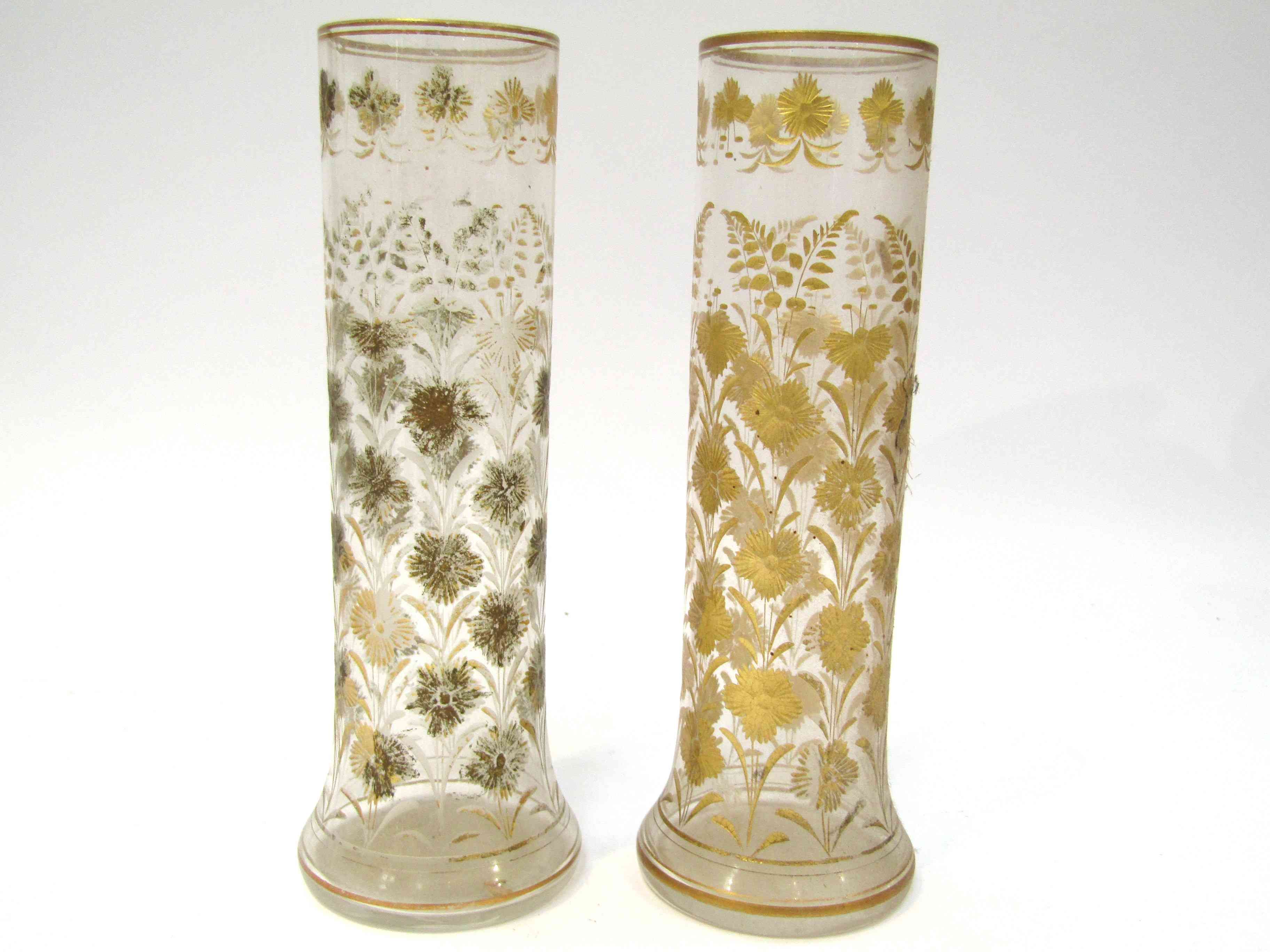 Four 19th Century gilt-etched glass bowls and a pair of stem vases (vases 17cm tall) - Image 2 of 3