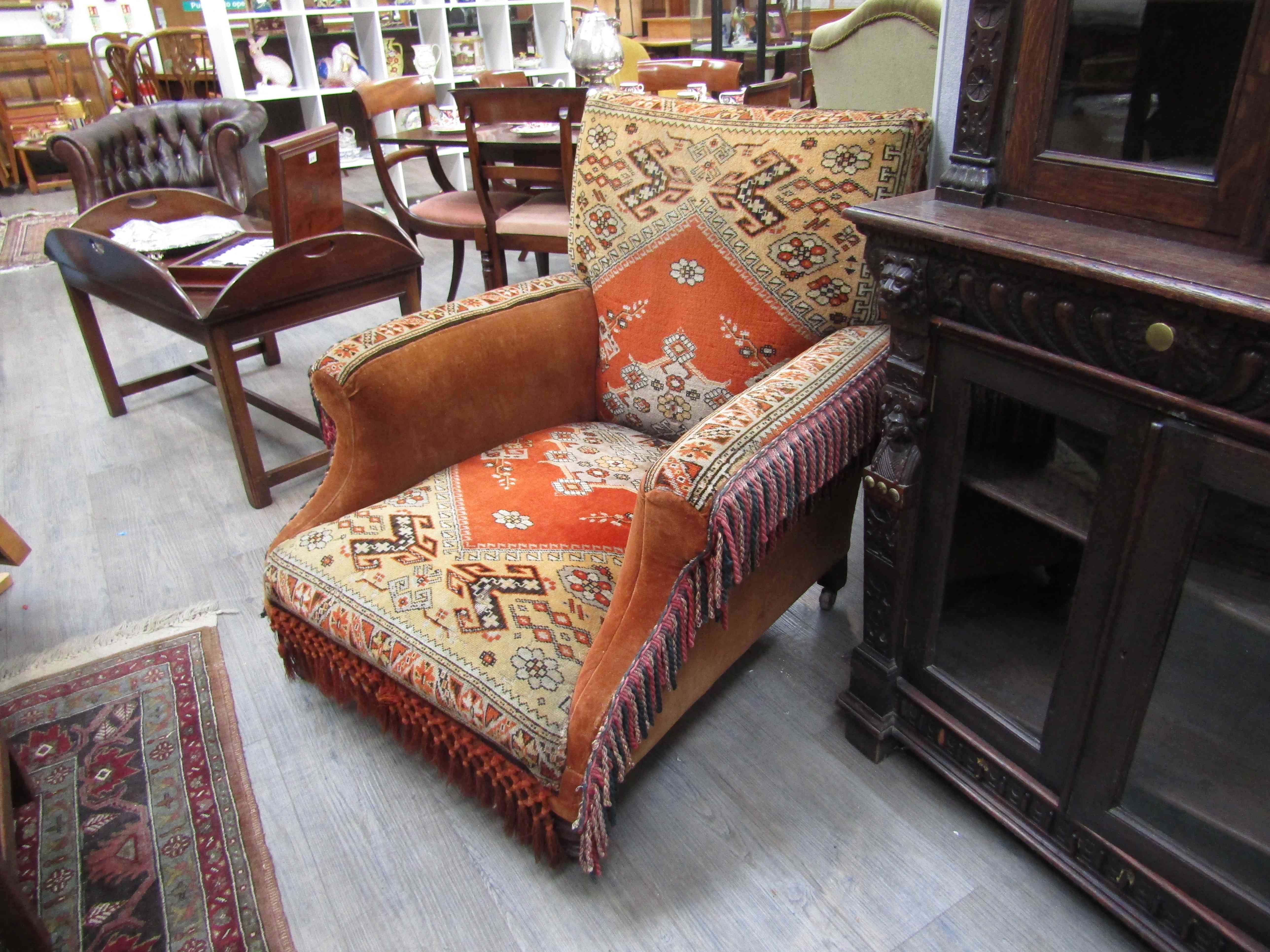Two Victorian carpet chairs with tasselled borders, - Image 3 of 4