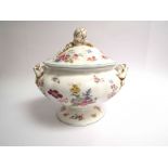 An early to mid 20th Century ceramic twin handled soup tureen with hand painted floral sprays