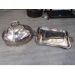 A silver plated food cover together with tray (2),