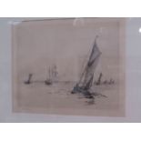 WILLIAM LIONEL WYLLIE (1851-1931): An etching depicting sailing vessels in estuary,