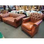 A Thomas Lloyd brown leather armchair and Chesterfield sofa