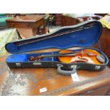 A Skylark student's violin with case and bow,