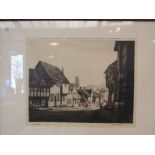 Alfred Blundell: The High Street, Kersey, Suffolk. Framed and glazed etching.