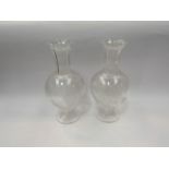 A pair of crystal carafes with fern pattern