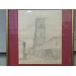 William Trent: St. Lawrences Church, Ipswich. Framed and glazed pencil drawing.