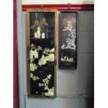 Two lacquered mother of pearl decorated Japanese wall hangings