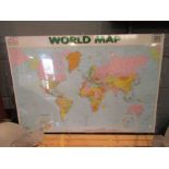 An autumn Publishing World Map wall chart with frame,